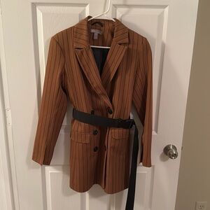 ASOS Brown Pinstripe Blazer with Black Belt